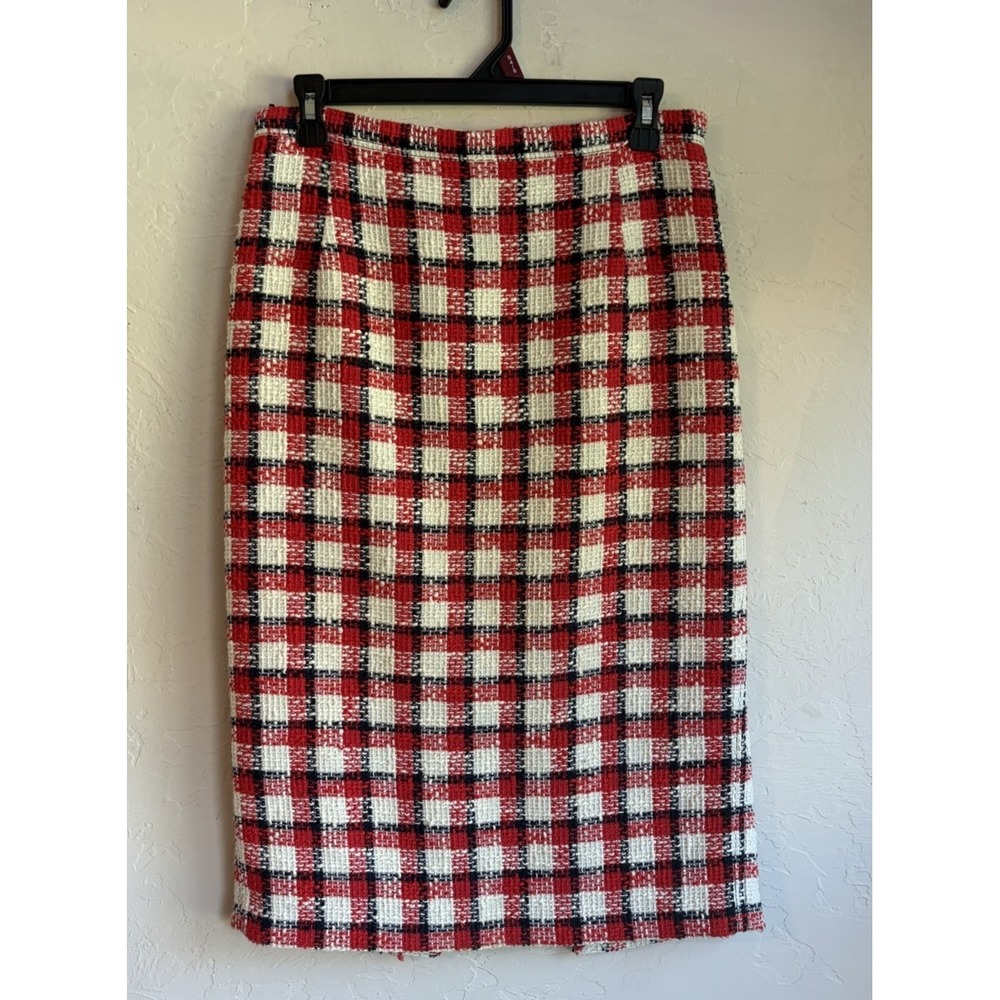 NO. 21 ALESSANDRO DELL'ACQUA Plaid Tweed Midi Pencil Skirt 44 US 8 Preppy Luxury